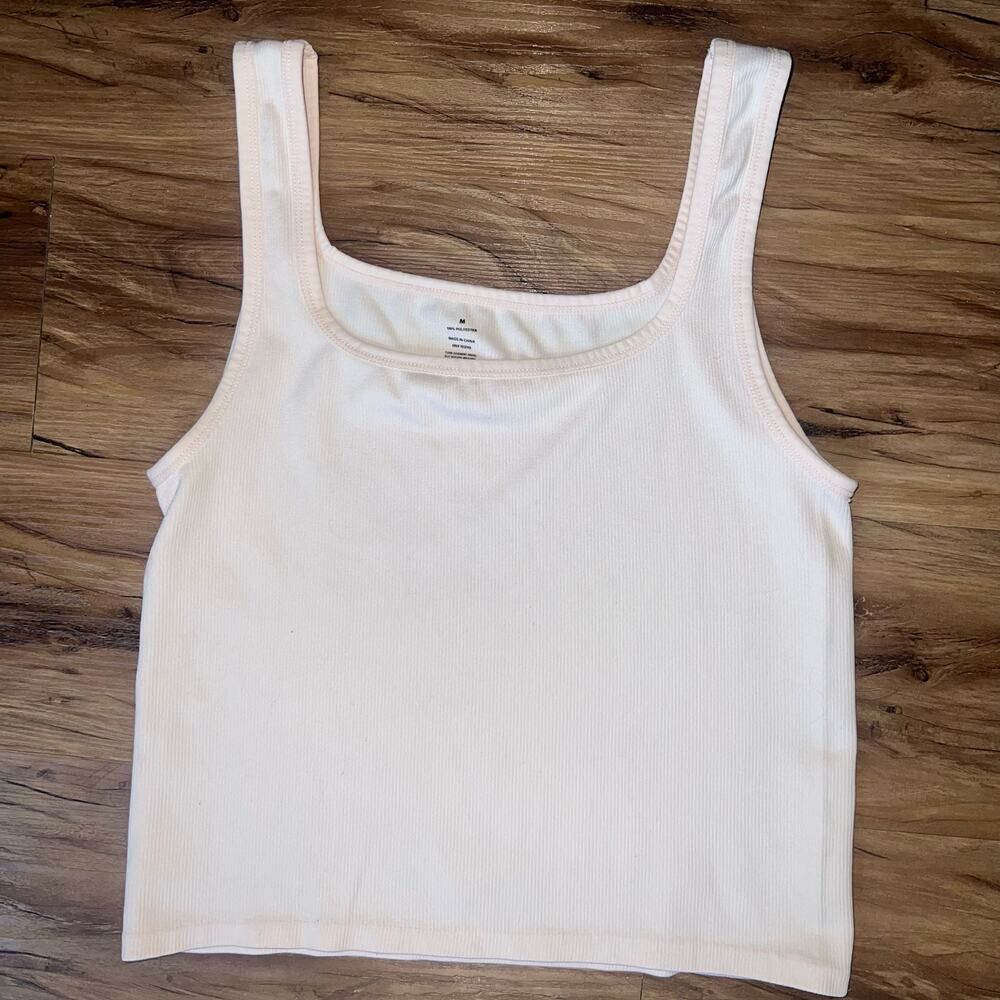 NWOT Cream Ribbed Scoop Neck Tank Top Women’s Medium Stretch Basic Cami